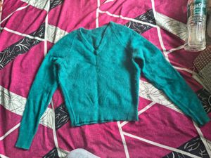 Teal V-Neck Knit Sweater