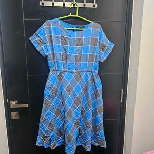 Blue Checkered Casual Dress
