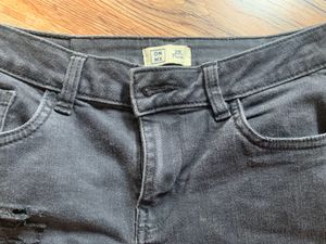 Distressed Black Denim Shorts