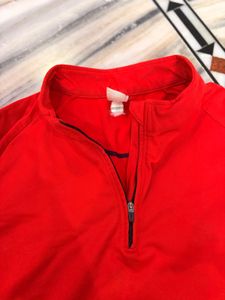 Red Long Sleeve Zip Neck Top