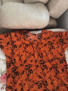 Orange nighty with Black Floral Print