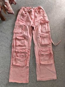 High waisted Pink cargo pant