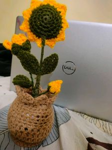 Handmade Crochet Sunflower Plant with bud