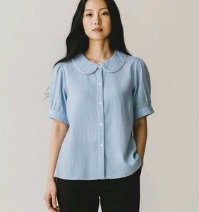 Chic Light Blue Button-Up Top