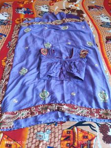Lavender Embroidered Saree Blouse