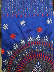 Embroidered Blue Silk Saree
