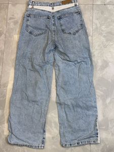Light Wash Wide Leg Jeans with White Stripe