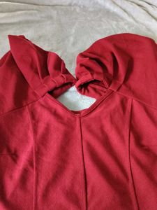 Red V-Neck Puff Sleeve Top