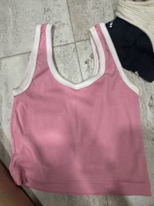 Pink & White Trim Tank Top