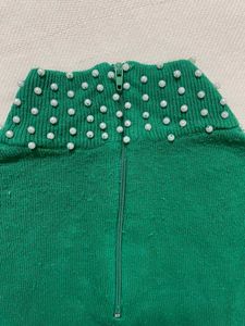 Emerald Green Pearl Embellished Turtleneck