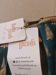 Set of 2 Teal Pouches with Gold Tree Print