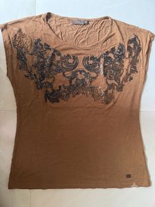 Brown Embellished T-Shirt