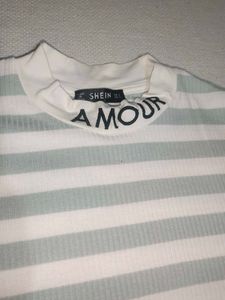 Striped Cropped T-Shirt with 'AMOUR'