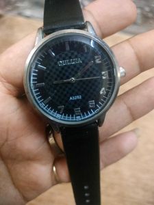 Stylish Black Leather Strap Watch