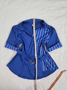 korean Stylish Blue Striped Tunic Top bust 36