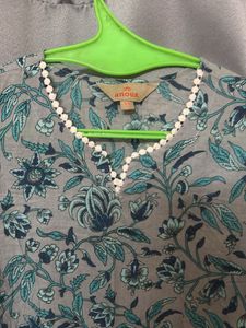 Gray Floral Print Short Kurta with Lace
