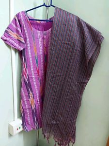 Purple Patterned Kurti With Pajama And Dupatta