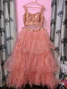 Pink Tiered Lehenga Choli with Floral Embroidery