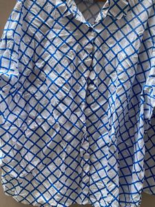 Chic Blue &amp; White Plaid Button-Up Shirt