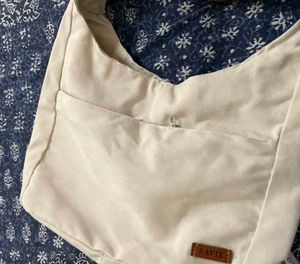 Cream Canvas Hobo Shoulder Bag