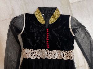 Elegant Black Anarkali Suit with Red Dupatta/pant
