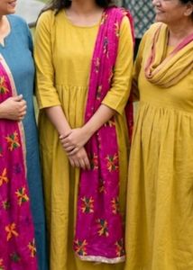 Yellow Kurta with Embroidered Dupatta Set