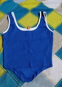 Blue Ribbed Cropped Tank Top