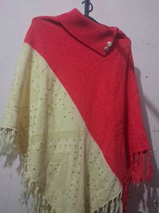 Chic Two-Tone Poncho with Tassels