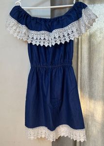 Blue Off-Shoulder Denim Dress