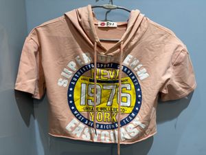 Pink Cropped Graphic Hoodie