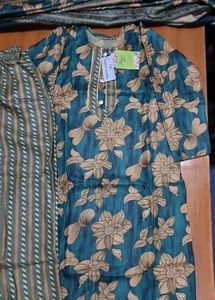 Teal Floral Print Kurta Set
