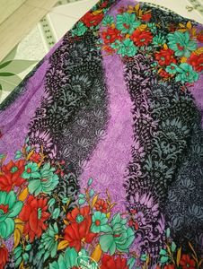 "Purple" Printed Saree With Unstitched Blouse