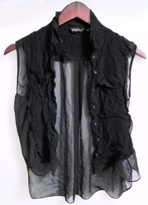 Black Sheer Button-Down Top