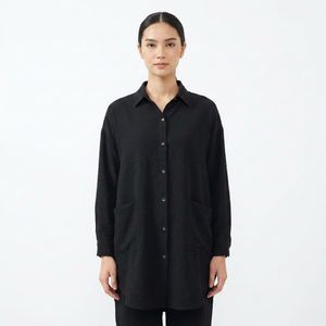 Chic Black Textured Button-Up Tunic