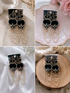 Elegant Black Heart Dangle Earrings