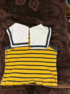 Yellow &amp; Navy Striped Top