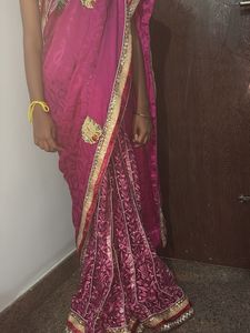 Elegant Pink Embellished Saree