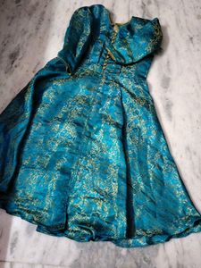 Banarasi Long flaired turquoise kurti