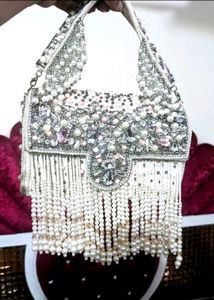 Beaded Clutch with Tassel Fringe