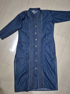 New Stylish Blue Denim Kurta with Golden buttons.