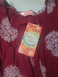 Maroon Printed Kurta Set