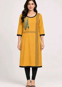 Yellow Printed Kurta with Black Accents