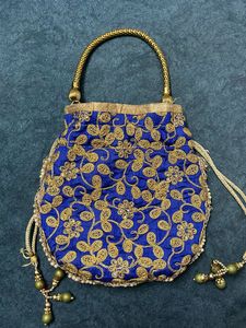 Royal Blue Embroidered Potli Bag