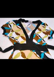 Retro Geometric Print Wrap Dress