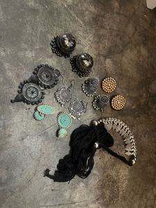 Oxidised Silver & Turquoise Jhumka Set