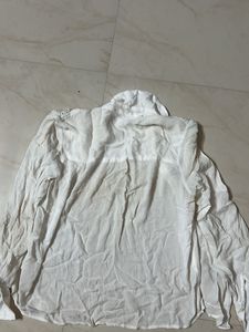 White Lace Detail Button-Up Shirt