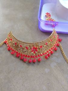 Gold Plated Red Stone Necklace Set