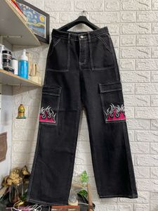Black Cargo Jeans with Flame Detail