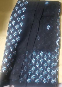 Blue Floral Print Cotton Saree