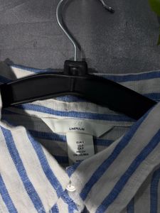 H&amp;M linen Blue Striped Button-Up Shirt